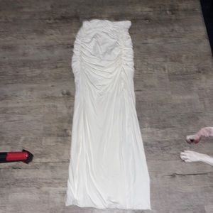 White ruched maxi skirt